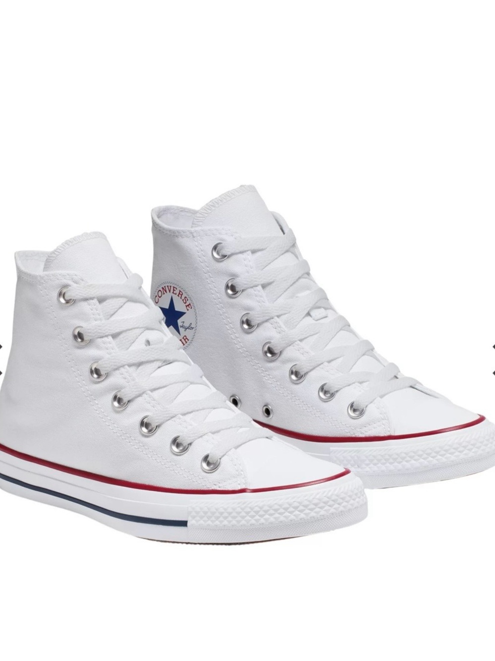 BRAND NEW NEVER WORN Converse White High Top Sneakers with Red & Blue Trim
